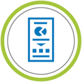 Green circle around blue financial data report icon